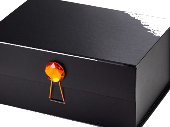 Black textured rigid box with a jewel clasp