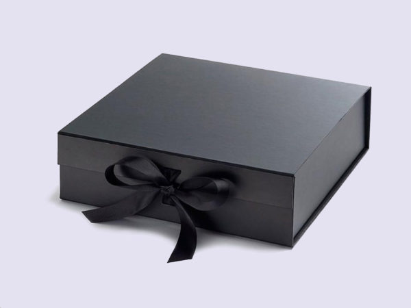 Black Large Gift Boxes with fixed grosgrain ribbon