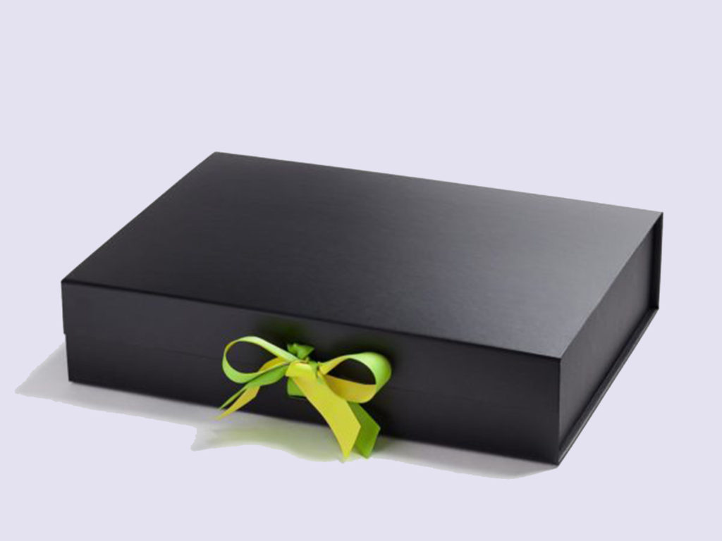 Black A3 Shallow Gift Boxes with changeable ribbon