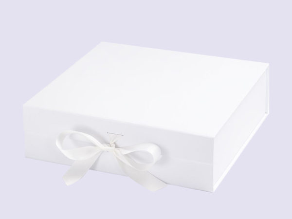 White Large Gift Boxes with fixed grosgrain ribbon